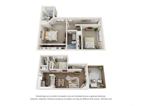 Floor plan for 3 beds, 3 baths, 1283 sqft